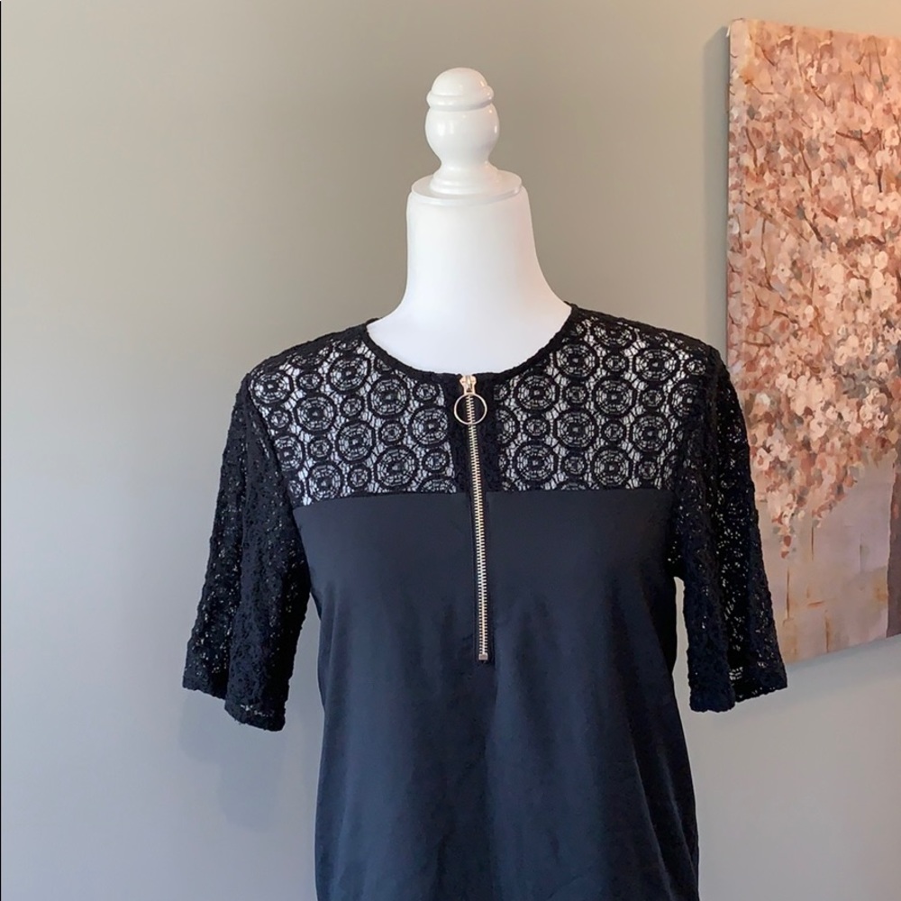 Avec Les Filles Lace Insert Mini Shift Dress - Picture 3 of 6